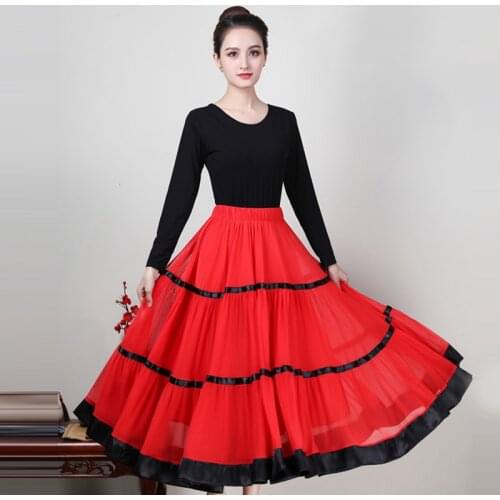 2021 Flamenco Skirt Women Stage Costume Spanish Bullfight Outfit Swing Skirt Party Gypsy Clothes Ballroom Dance Wear 6 Colors