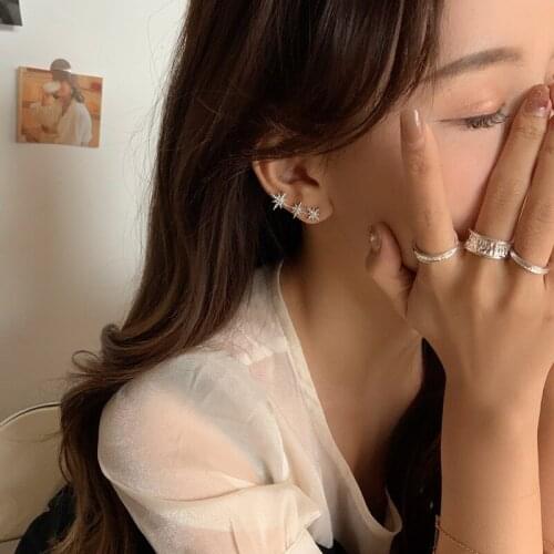 TIMEONLY Temperament Eight-pointed Star Shinning Rhinestone Stud Earring for Women Girl Sweet Earrings Small Party Gift Jewelry
