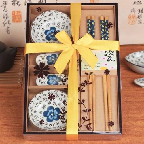 Japanese Style Tableware Set Chopticks Ceramic Sushi Dishes Sashimi Soysauce Dish Packed in Gift Box (6pcs/set)