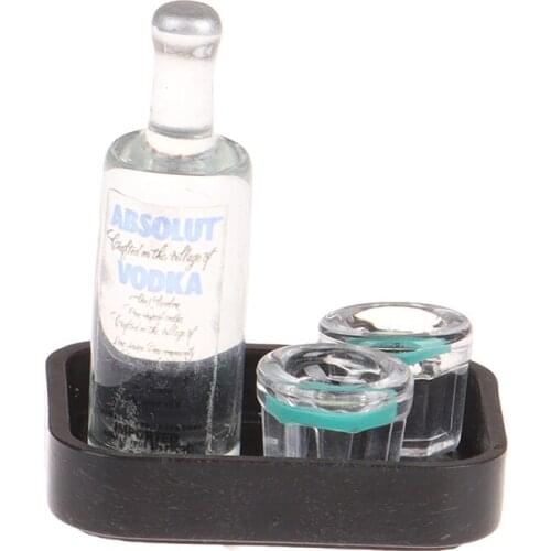 1/12 Dollhouse Miniature Resin Bottle Wine Glass Tray Set Simulation Drink Model Toy for Doll House Decoration