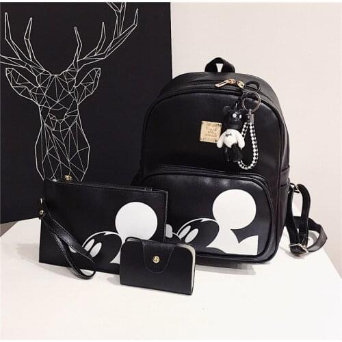 1 Set Disney Mickey Mouse Bags Include 1 Piece Backpack Bag 1 Piece Handbag/woman Girls Make Up Bag 1 Pcs Purse /wallet Bags