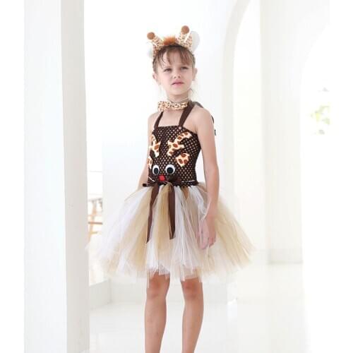 1Set Giraffe Girls Tutu Dress Outfit Zoo Animal Kid Halloween Costumes Toddler Baby Girl Performance Birthday Jungle Party Dress