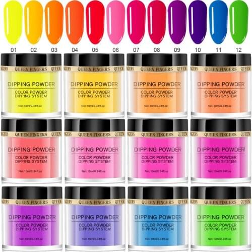 12 Color Series 10ml 3 in 1 Ploymer Powder Luminous Nail Dipping Powder Fluorescent Glitter Pigment Dust For Nail Art Decoration