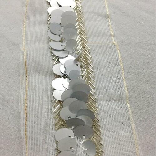 2Yards White Mesh Beaded Sequins Lace Trim Handmade Beads Lace for Wedding Dress