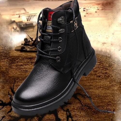 2018 New Winter Shoes Mens Boots Geniune Leather Wool Inside Hot Warm Snow Shoes Man Leather Ankle Boots Non-slip plush boots