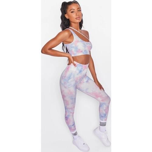 2021 Huanwei High Quality New Style Yoga Fitness Slant Shoulder Digital Printing Yoga Suit Exercise Sports Set