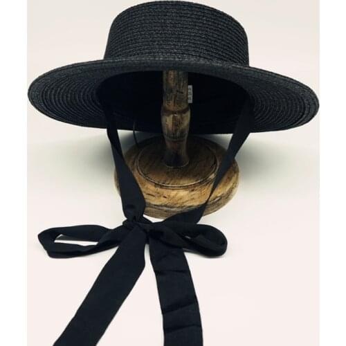 202105-panshi-black new fashion model show long ribbon lady paper fedoras cap women leisure panama jazz hat