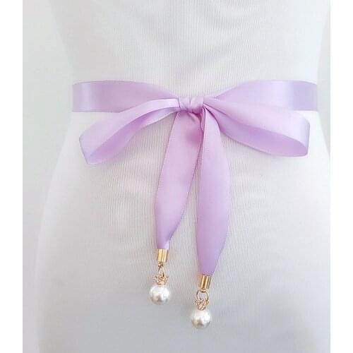 21 Colors Pearl Satin Ribbons Belt Simple Luxury Waistband Wedding Party Engagement Daily Dress Trousers Decoration