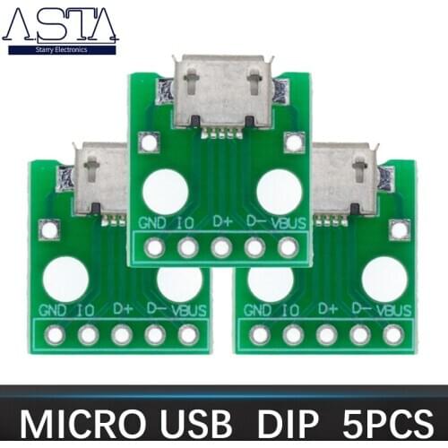 5pcs MICRO USB to DIP Adapter 5pin Female Connector B Type PCB Converter