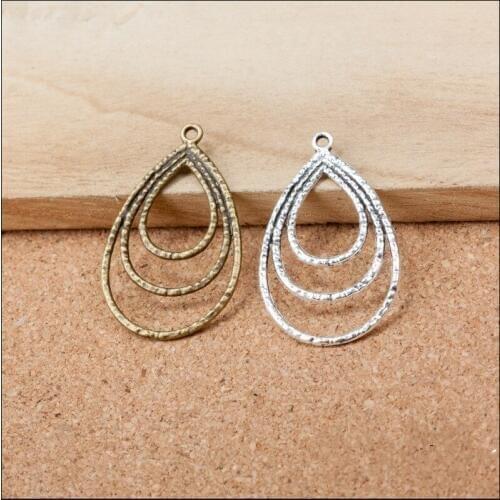 50PCS/Lot Vintager Bronze Silver Tone Plated Alloy Jewelry Charms Waterdrop Tear Drop Shape Hollow Out Earring Floating Pendant