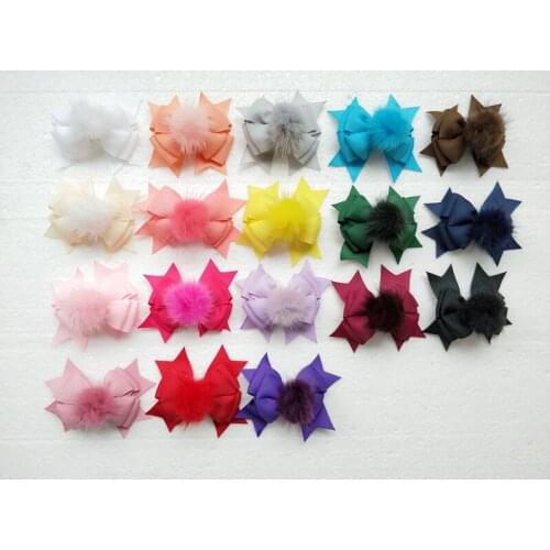 50pcs women girl 3.5 " pom pom layer hair bows clips fur pompon headwear sweet pompoms hair accessories Hairpins GR105