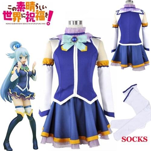 6pcs/set KonoSuba Gods Blessing on this Wonderful World Aqua Tops Dress Uniform Outfit Halloween Party Anime Cosplay Costumes
