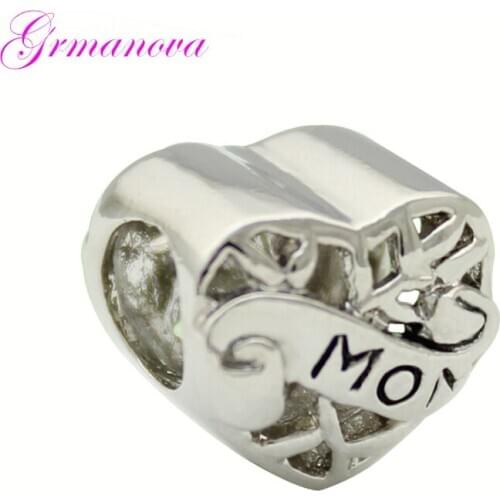 Mothers Day heart-shaped hollow European home mom big hole charm beads amulet Fit Pandora Bracelet Womens DIY Jewelry