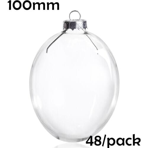 Free Shipping DIY Paintable Transparent Christmas Ornament Decoration 100mm Glass Egg with Silver Cap, 48/Pack