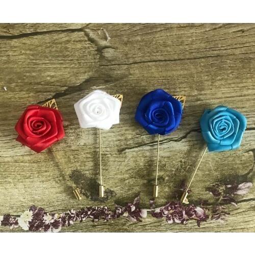 New Best Man Groom Boutonniere Golden Leaf Pin Silk Rose Pearl Flower buttonhole Wedding Party Prom Man Suit Corsage Pin Brooch
