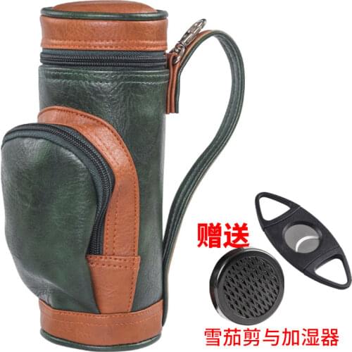 New 1set Golf Bag Cigar Case Holder with Bag Clip Cigar Cutter and Humidifier Travel Humidor Cigar Set Accessories