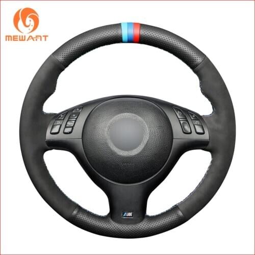 MEWANT Black Genuine Leather Suede Car Steering Wheel Cover for BMW E46 E39 330i 540i 525i 530i 330Ci M3 2001-2003 Accessories