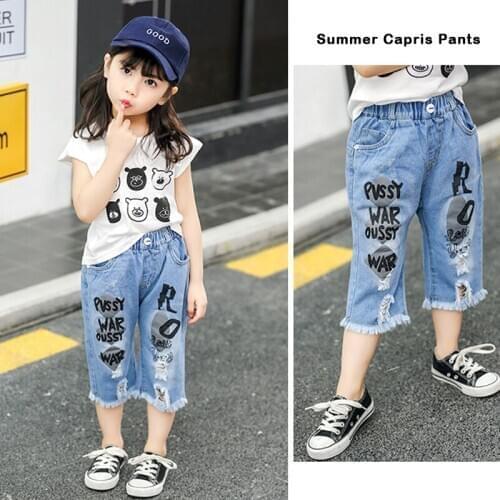 DIIMUU 3-12Y Child Baby Girls Pants Elastic Waist Casual Cropped Trousers Clothes Infants Fashion Print