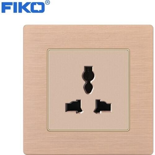 FIKO Champagne gold Aluminium Alloy panel socket Universal UK standard 13A family hotel wall power socket ,86mm*86mm