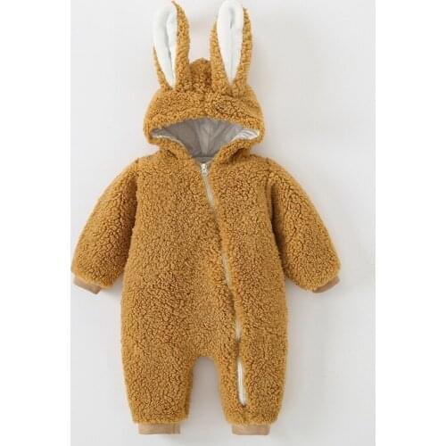 Baby Onesies Newborn Rompers Double-layer Thick Hooded Bodysuits Boys Rabbit Ears Jumpsuit Baby Clothes