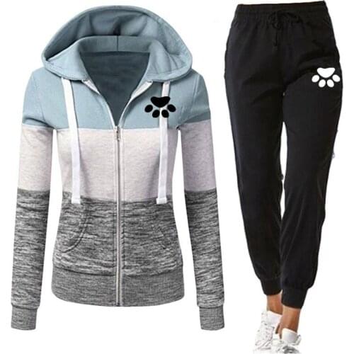 Autumn Long-sleeved Sweatshirt And Trousers 2-piece Setwinter Clothing Sportswear Womens Zipper Patchwork Hoodie + Pants Suit