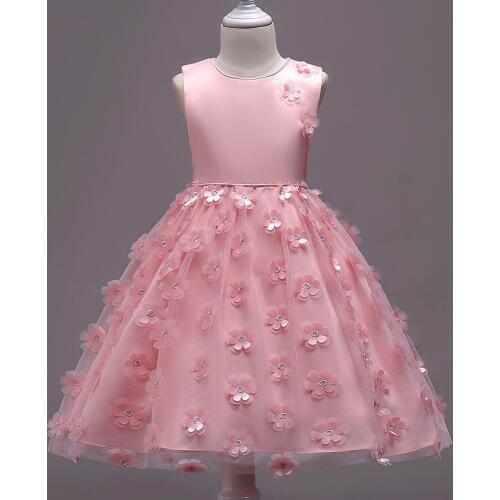 Summer Girls Dress Sleeveless Mesh Embroidered Tutu Elegant Flower Girl Party Princess Dress Baby Girls Clothes