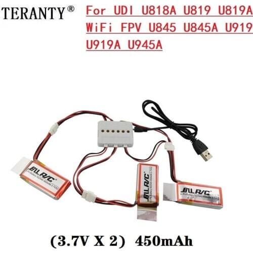 7.4V 450mAh Lipo Battery for U818A U819 U819A U845 U845A U919 U919A U945A RC Helicopter 3D Flip Drone Spare Parts With Charger