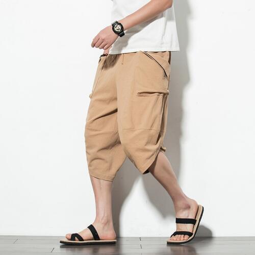 Baggy Cotton Men Harem Pants 2021 Korean Style Vintage Solid Big Pockets Men Women Hip Hop Plus Size Wide Leg Pants Pantalone