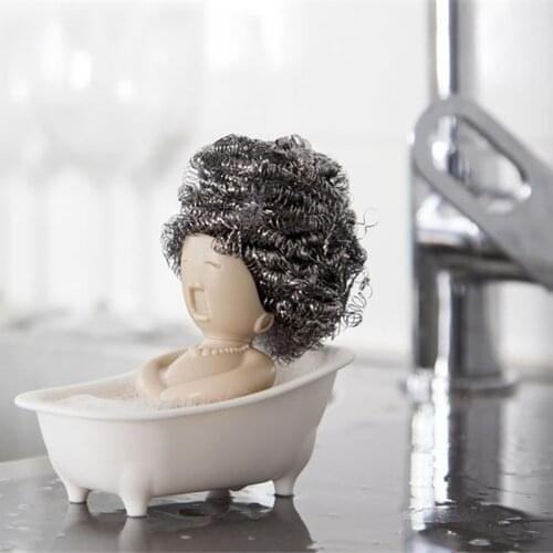 Cute Tub Girl Kitchen Rack Fun Creative Wire Ball Kitchen Shelves Storage Container Pan Cleaning Washing Brush Kitchen Cleaner