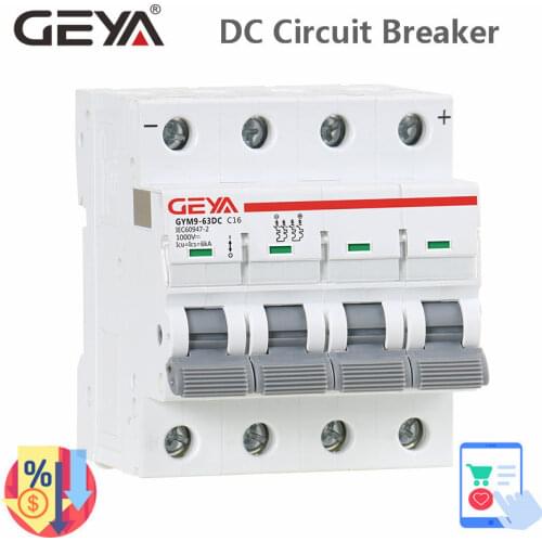 GEYA MCB DC 1000V MCB Mini Circuit Breaker DC 6A 10A 16A 20A 25A 32A 40A 50A 63A 4 Poles IEC60947