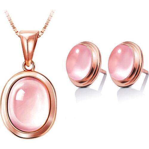 MOONROCY Drop Shipping Jewelry Wholesale Rose Gold Color Pink Opal Necklace and Earring Jewelry Set for Women Girls Gifts