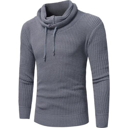 2018 winter new trend mens fashion solid color hooded pile collar mens head slim self-cultivation sweater sweaterM-2XL