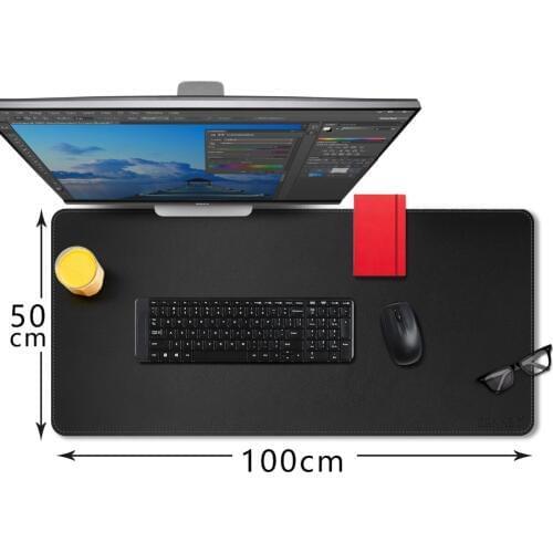 CENNBIE Desk Pad Protecter 100*50cm PU Leather Desk Mat Blotters Organizer with Comfortable Writing Surface(Black)
