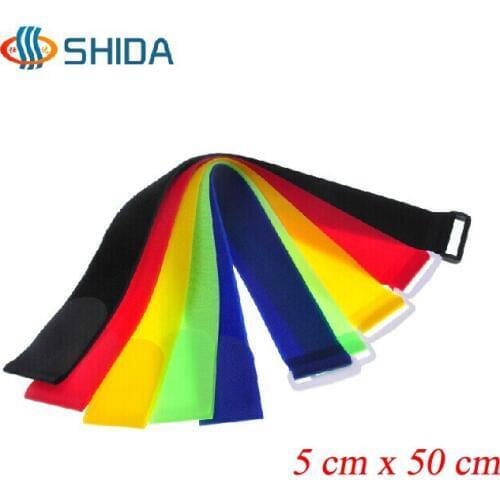 10 pcs 5 x 50 cm Nylon Cable Ties Reusable Wire Organizer Strap Hook and Loop Fastener Tape with Plastic Buckle