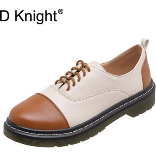 Classic Brand Shoes Women Casual Round Toe Oxford Shoes for Women Flats England Lace Up Women Shoes Brogue Platform Plus Size 43