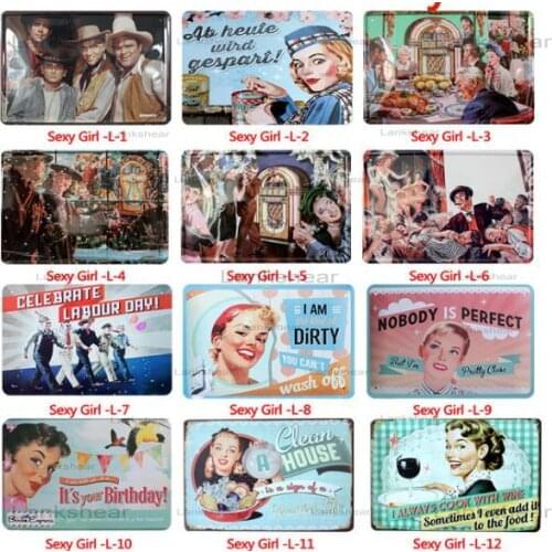 New Sexy Ladys Vintage Metal Tin Sign Pin Up Girl Wall Poster Bar Coffe Home Decorative Stickers Man and Woman Metal Wall Arts