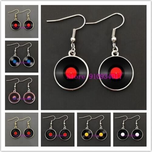 New crystal glass concave pendant earrings record earrings CD music record earrings wholesale girls decorative gifts