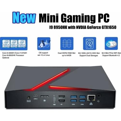 Mini Gaming PC Computer Intel i9 8950HK Gamer Computador 6 Core Windows 10 NVIDIA Graphic Card GTX1650 Fashion Design Wifi BT
