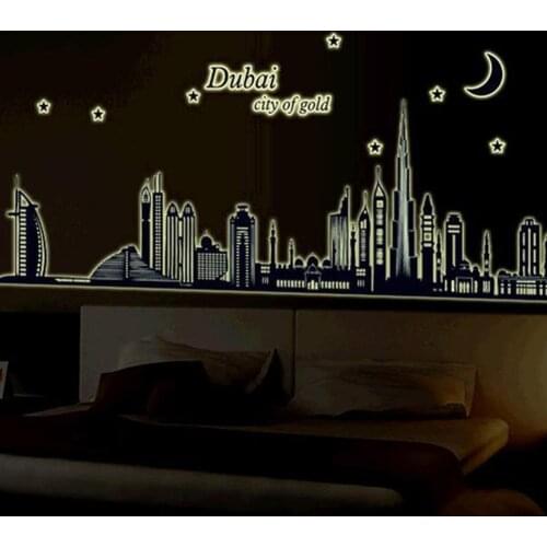 PVC Waterproof Dubai City Removable Fluorescence Wall Sticker Decal Home Decor Removable Waterproof Home Decor
