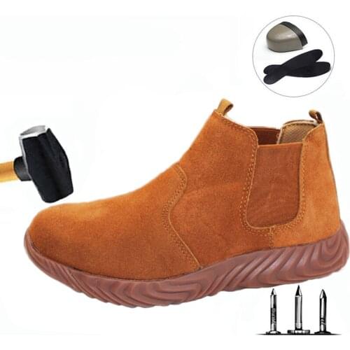 Work Shoes Men Anti-Smashing Anti-Piercing Safety Boots Men High-Top Anti-Scalding Cowhide Welding Safety Work Shoes Women