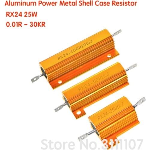 RX24 25W Aluminum Power Metal Shell Case Resistor 0.01R - 30KR Wirewound Resistance 0.05 0.1 2 3 5 6 8 10 20 100 150 200 1Kohm