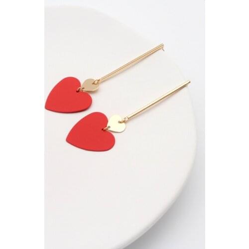 Red Love Heart Earrings Korean Long Eardrop Hot Style Earring 2021 New Fashion Item Korea Ear Stud Female Cute Romantic 202111