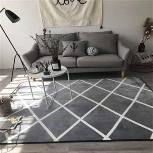 Grey-white Geometric Grid Bedroom Door Living Room Short Crystal Velvet Printed Floor Mat Carpet CustomCustom Size