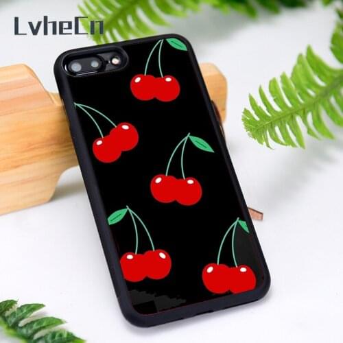 LvheCn Silicone Rubber Phone Case Cover for iPhone 6 6S 7 8 Plus X XS XR 11 12 Mini Pro Max Cherry Cherries Pattern
