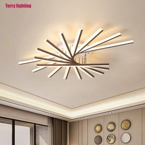 Luz LED de techo moderna para comedor, arte de sala de estar, deco, dormitorio, control remoto, brillo, luz dorada y negra