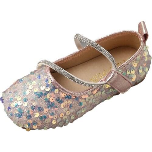 Girls Square Toe Shoes 2021 Summer New Fashion Kids Rhinestone Sequined Princess Shoes Soft Performance Shoes Sweet for Wedding