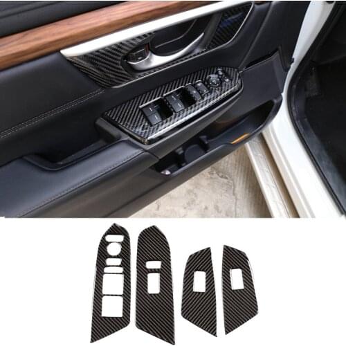 4Pcs Carbon Fiber ABS Inner Window Switch Panel Cover Trim Lift Control Switch Trim for Honda CR-V CRV 2016-2019