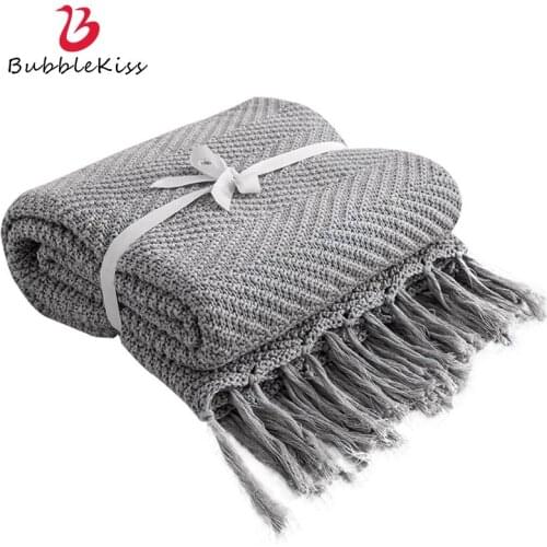 Bubble Kiss Pure Cotton Knitted Blanket Simple Z-Pattern Office Decor Thread Blanket Tassel Design Fashion Photo Prop Blanket