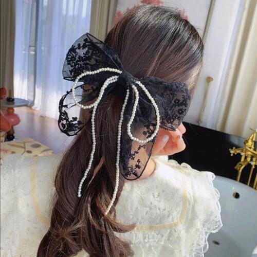 1PC Fashion Black White Lace Barrette Bow Knot Scarf Decor Haiclips for Women Girls Hairpin Elegant Headwear Hair Accessories