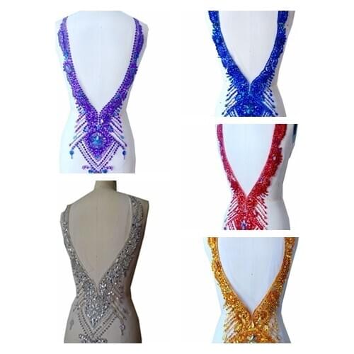 ZBROH hand made silver sew on Rhinestones applique on mesh crystals patches 59*30cm DIY dress accessory